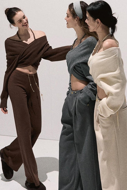 Soft Crew Neck Knitwear Bootcut Trouser Set-Up