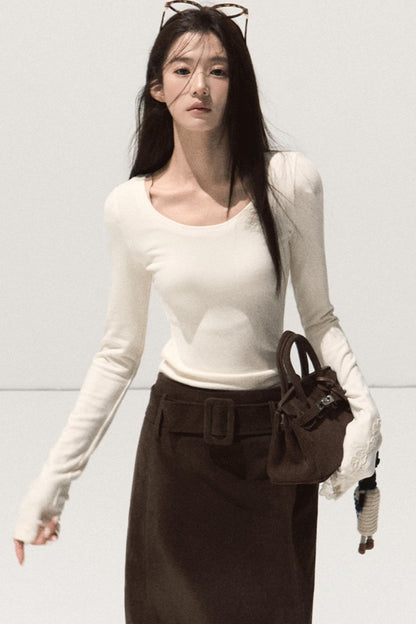 Wool Slim-Fit Lace Top