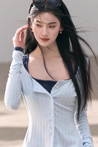 Hollow-Out Ribbed Knit Cardigan