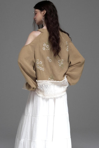 Neoclassical Embroidery Off-the-Shoulder Top