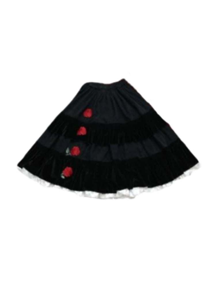 Plaid Rose Embroidery Cake Skirt