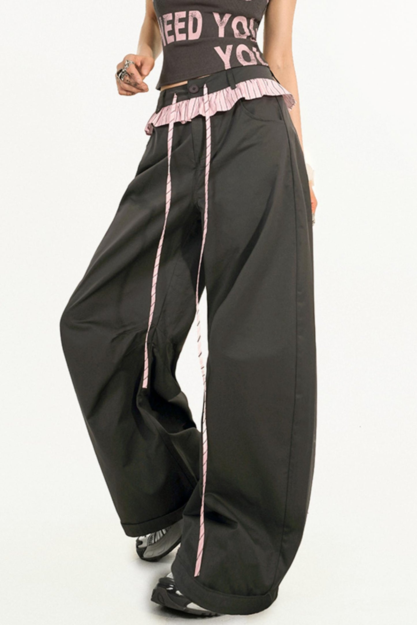 Striped Lace Wide-Leg Pants