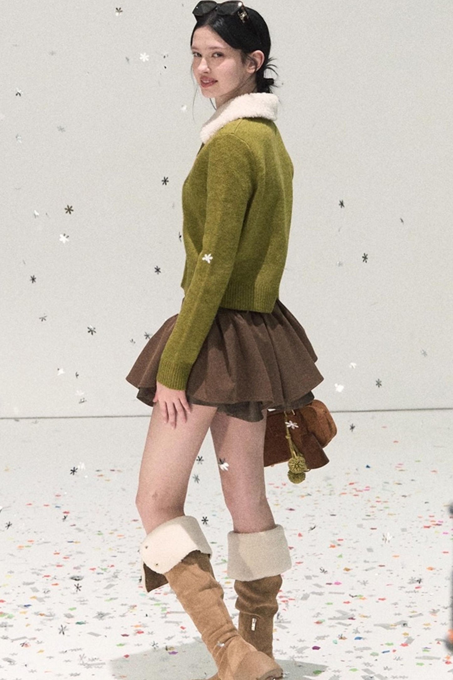 Plaid Color-Blocked Puffy Skirt