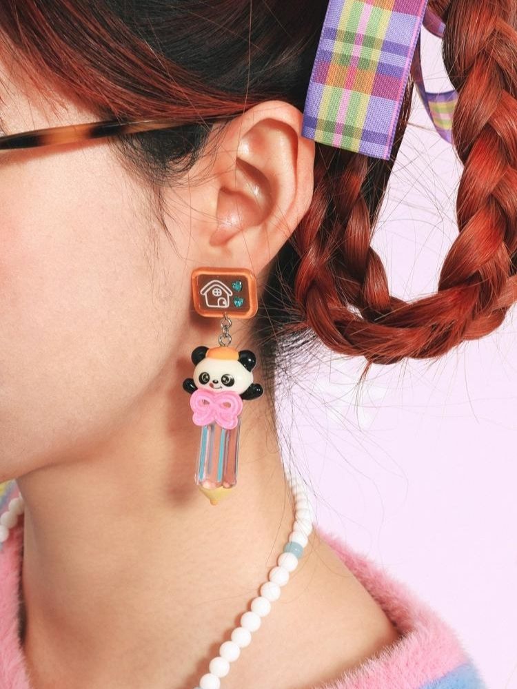 Panda 3D Pencil Resin Necklace and Earrings