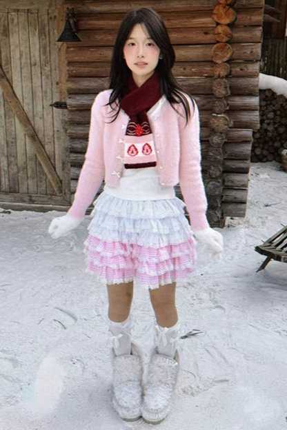 Strawberry Cake Jacquard Knit Scarf