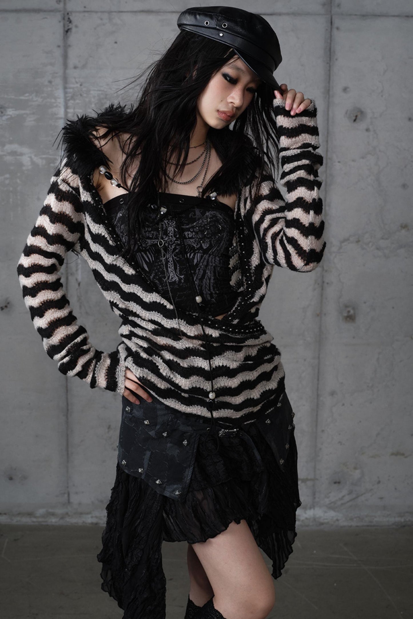 Bandeau Fake Two-Piece Striped Knit Top Set