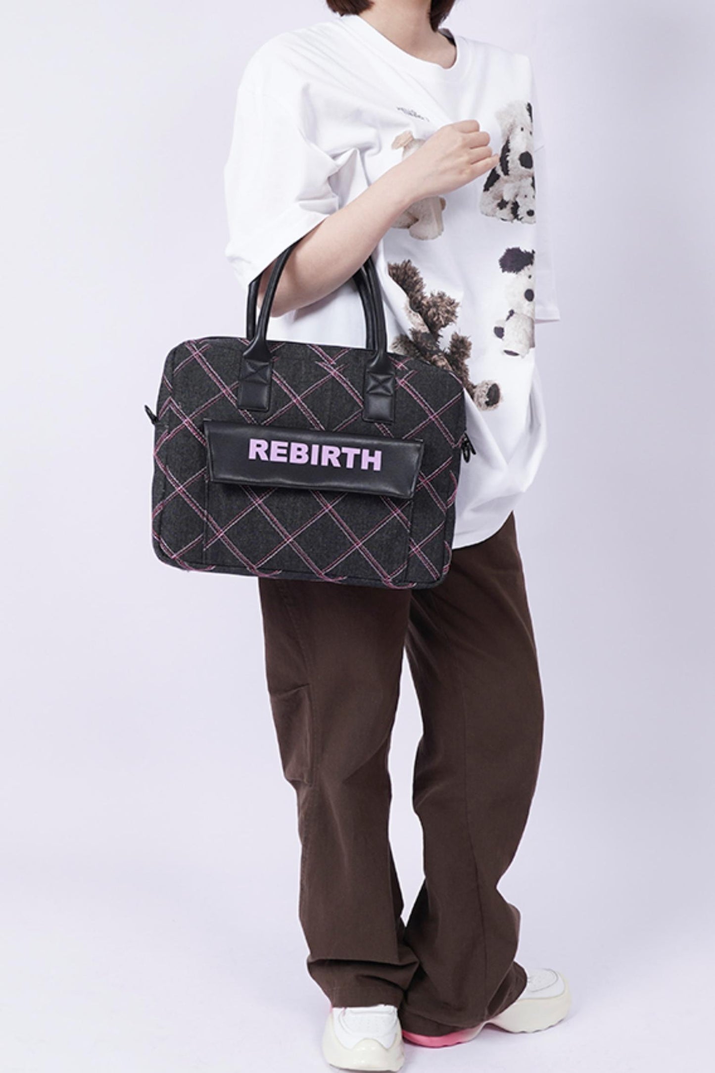 Plaid Denim Laptop Bag