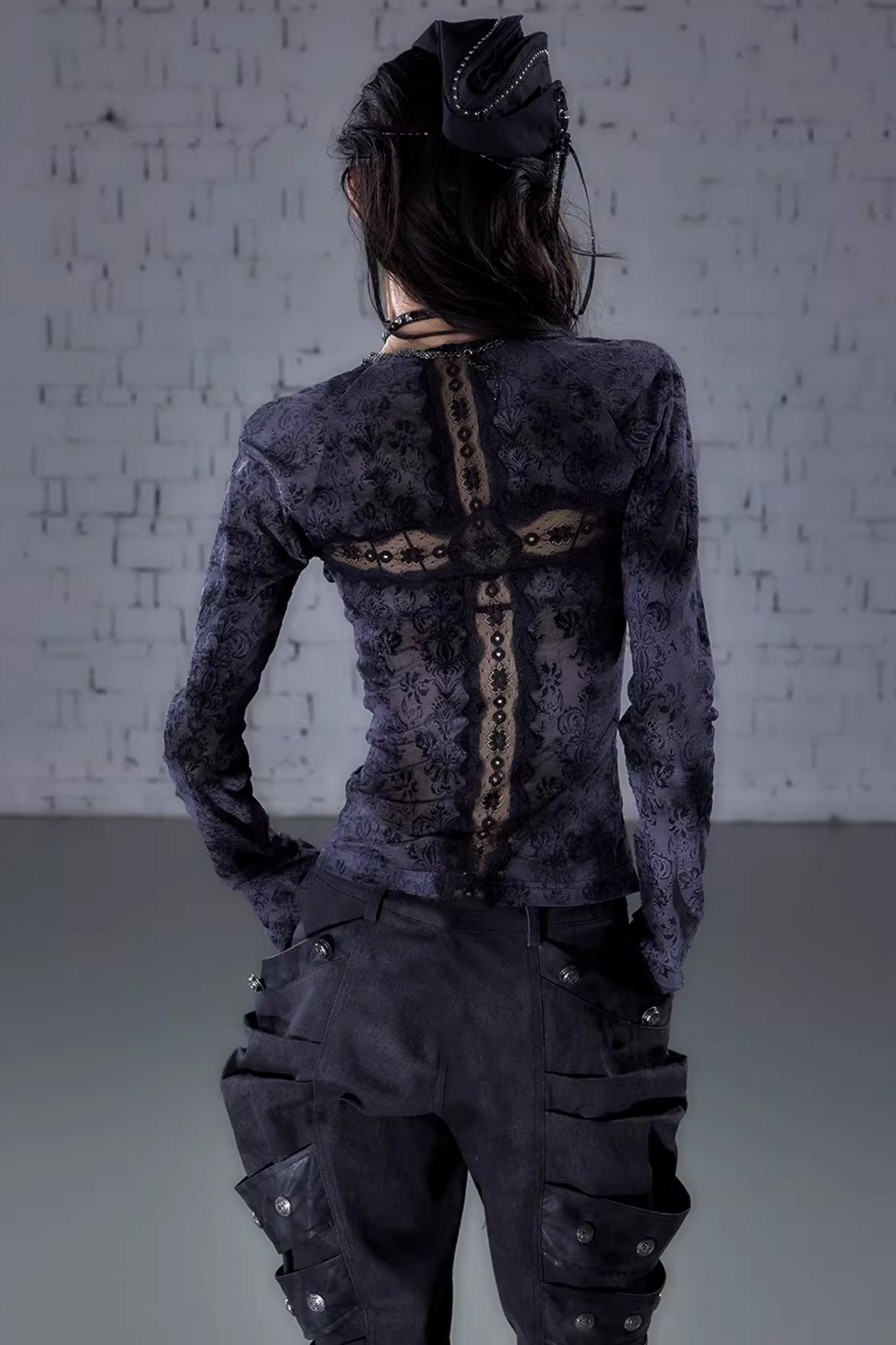 Vintage Samtbluse mit Spitze