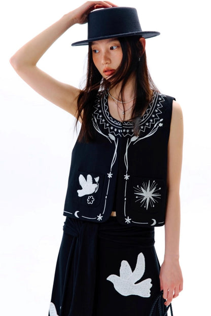 Bright Star Vintage Bird Embroidery Wool Jacket Set-Up