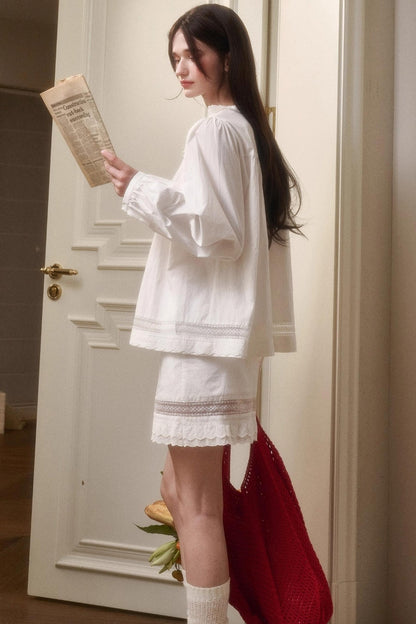 Cotton Lace Shirt With Skirt Set-Up