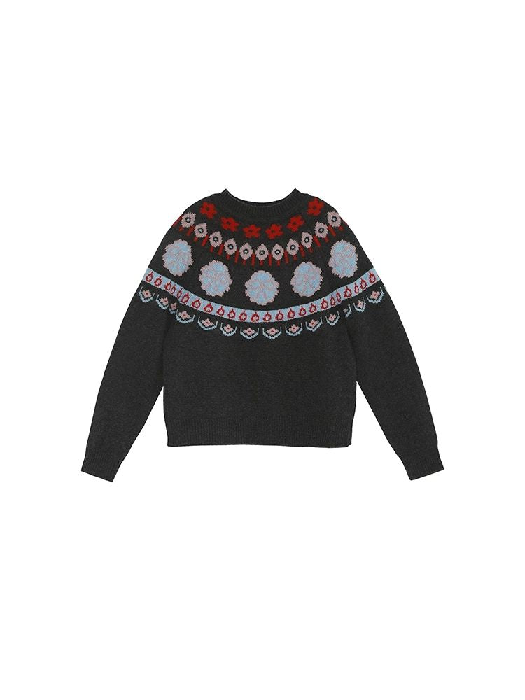 Bow Jacquard Wool Sweater