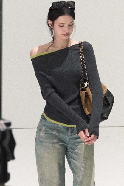 Wool Off-Shoulder Knit Top