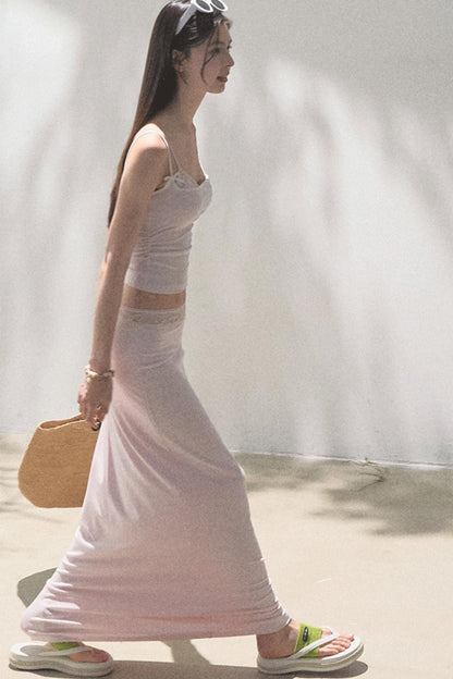 Lace-Trimmed High Waist Skirt