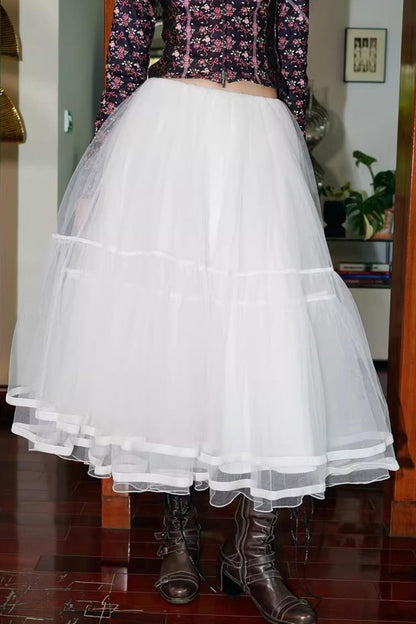 Autumn Mesh Puffy Long Skirt