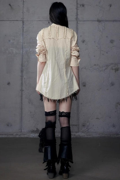 Vintage Lace V-Neck Bubble Sleeve Shirt