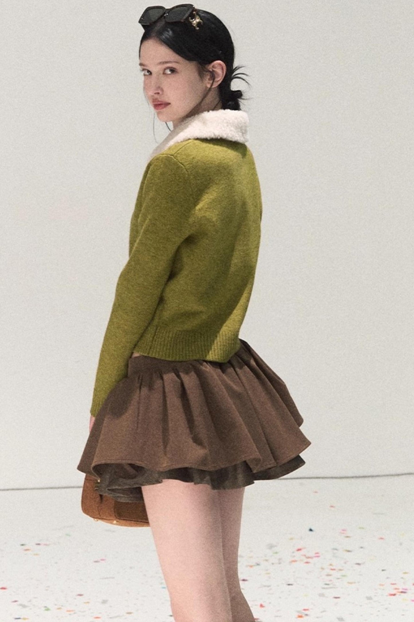 Plaid Color-Blocked Puffy Skirt