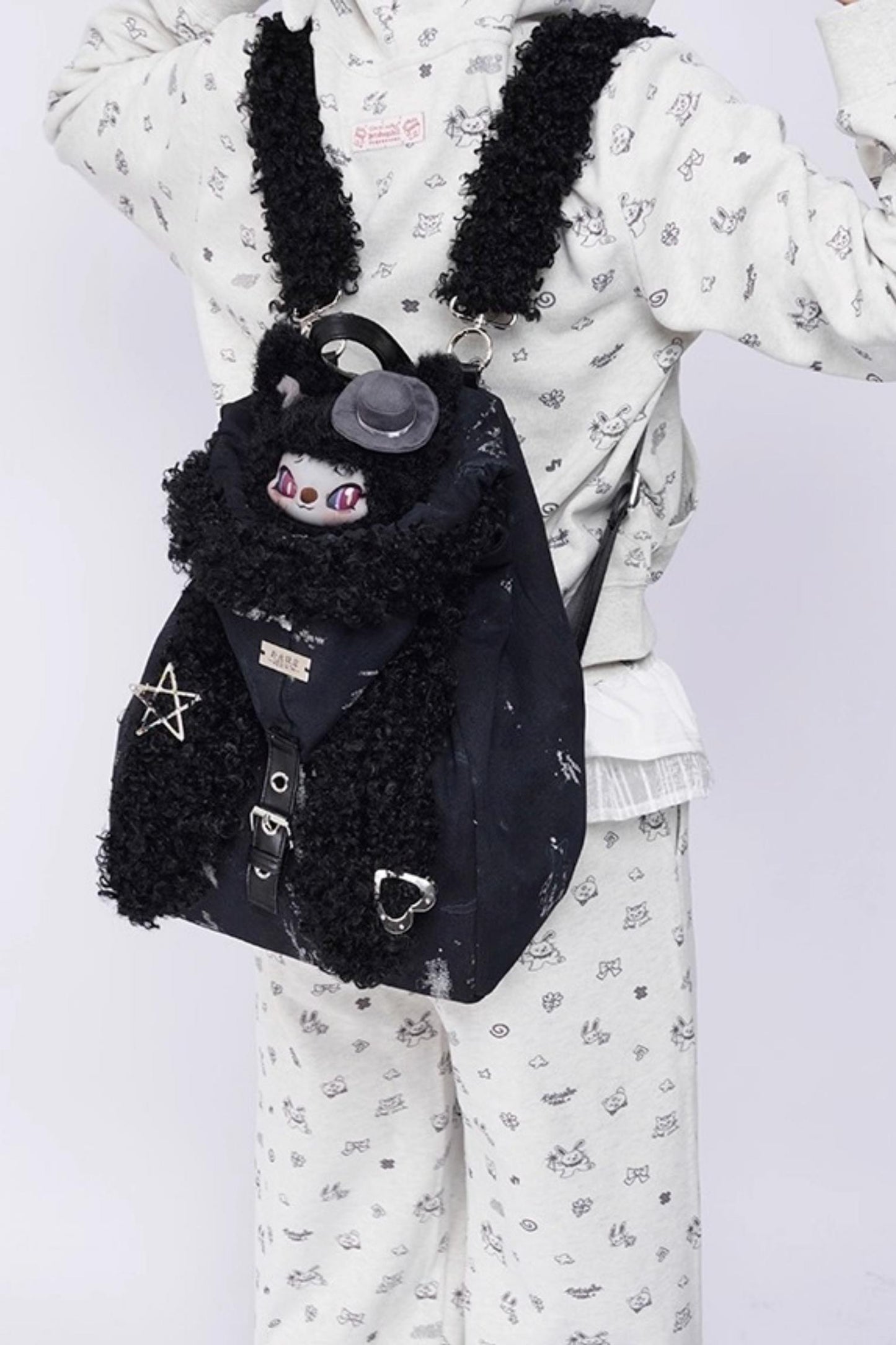 Cute Furry Rabbit Ears Backpack