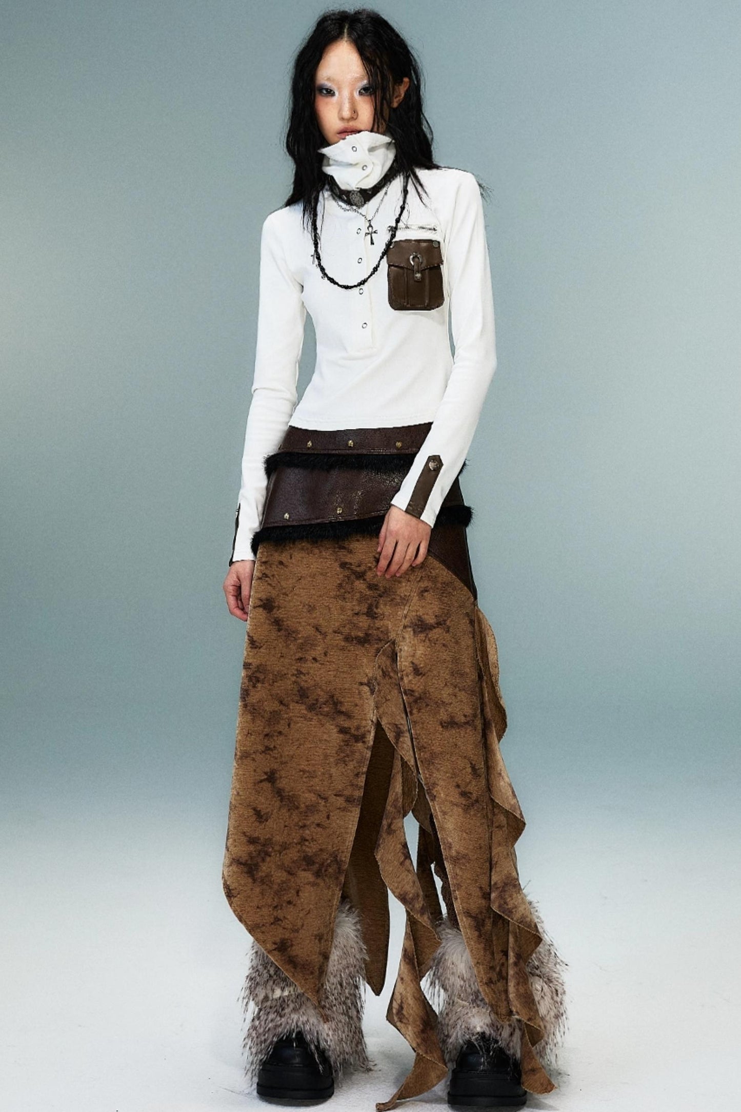 Punk High Neck Slim Knit Base Top