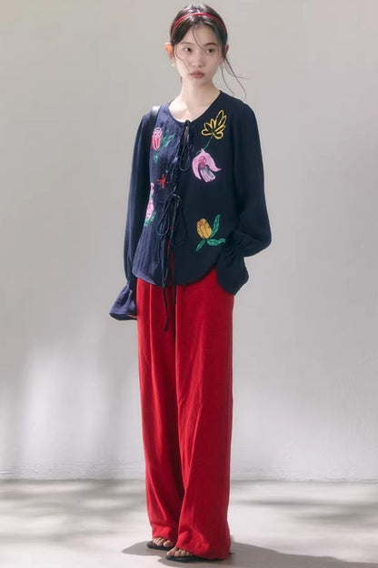 Linen Blend Wide-Leg Pants