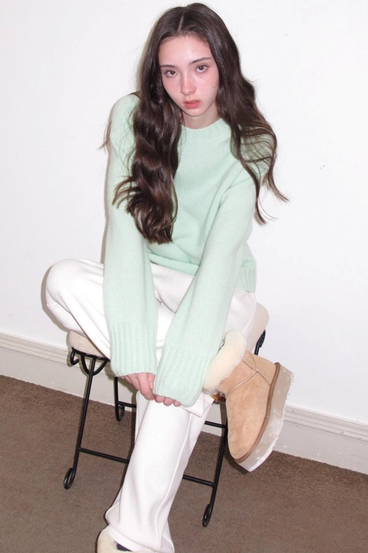 Mint Violet Slanted Hem Sweater