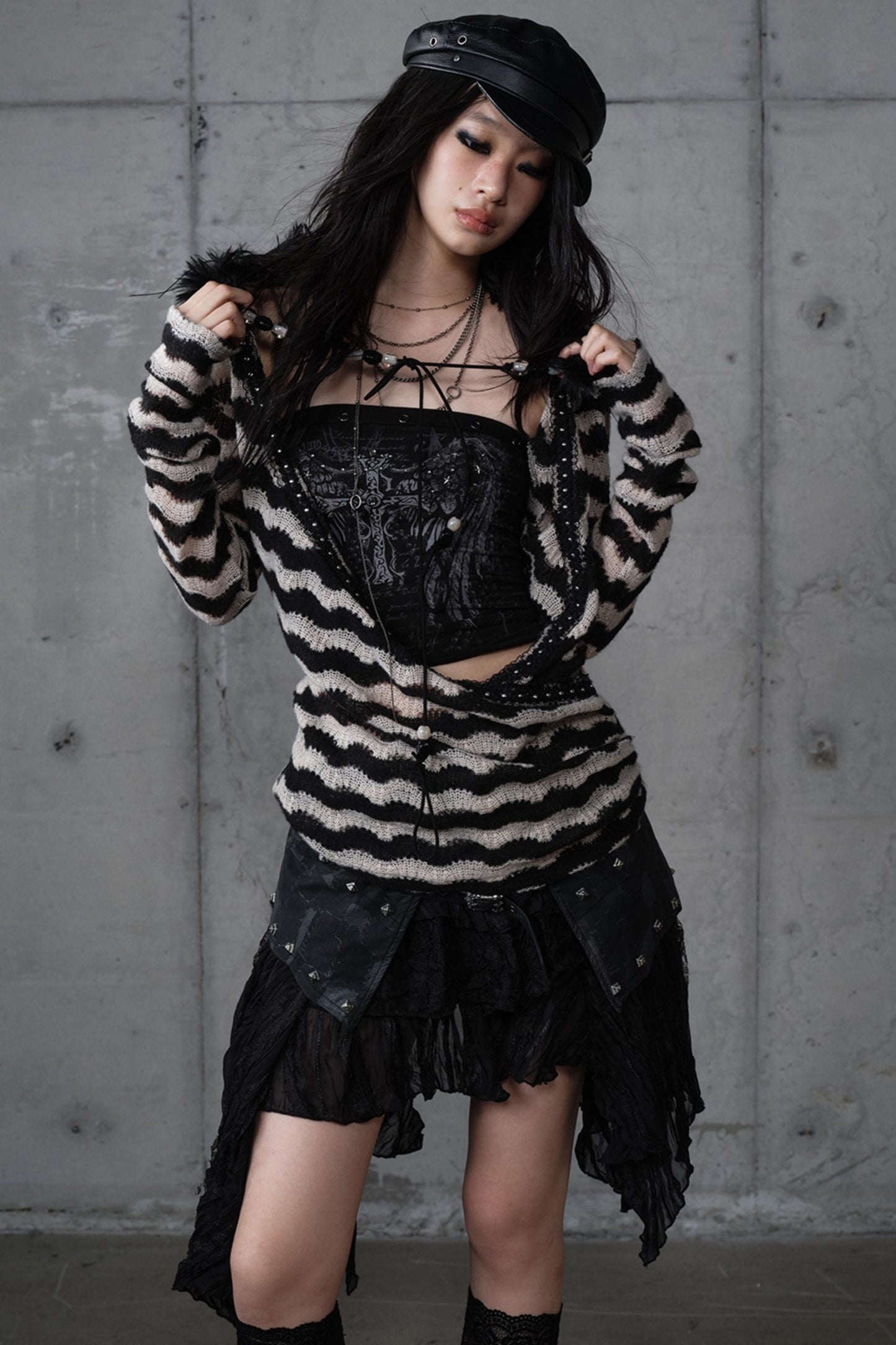 Bandeau Fake Two-Piece Striped Knit Top Set