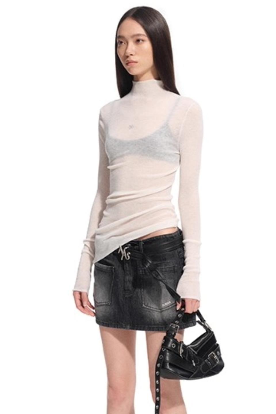 High Neck Long Sleeve Knit Wool Top