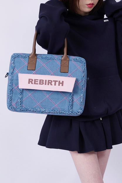 Plaid Denim Laptop Bag