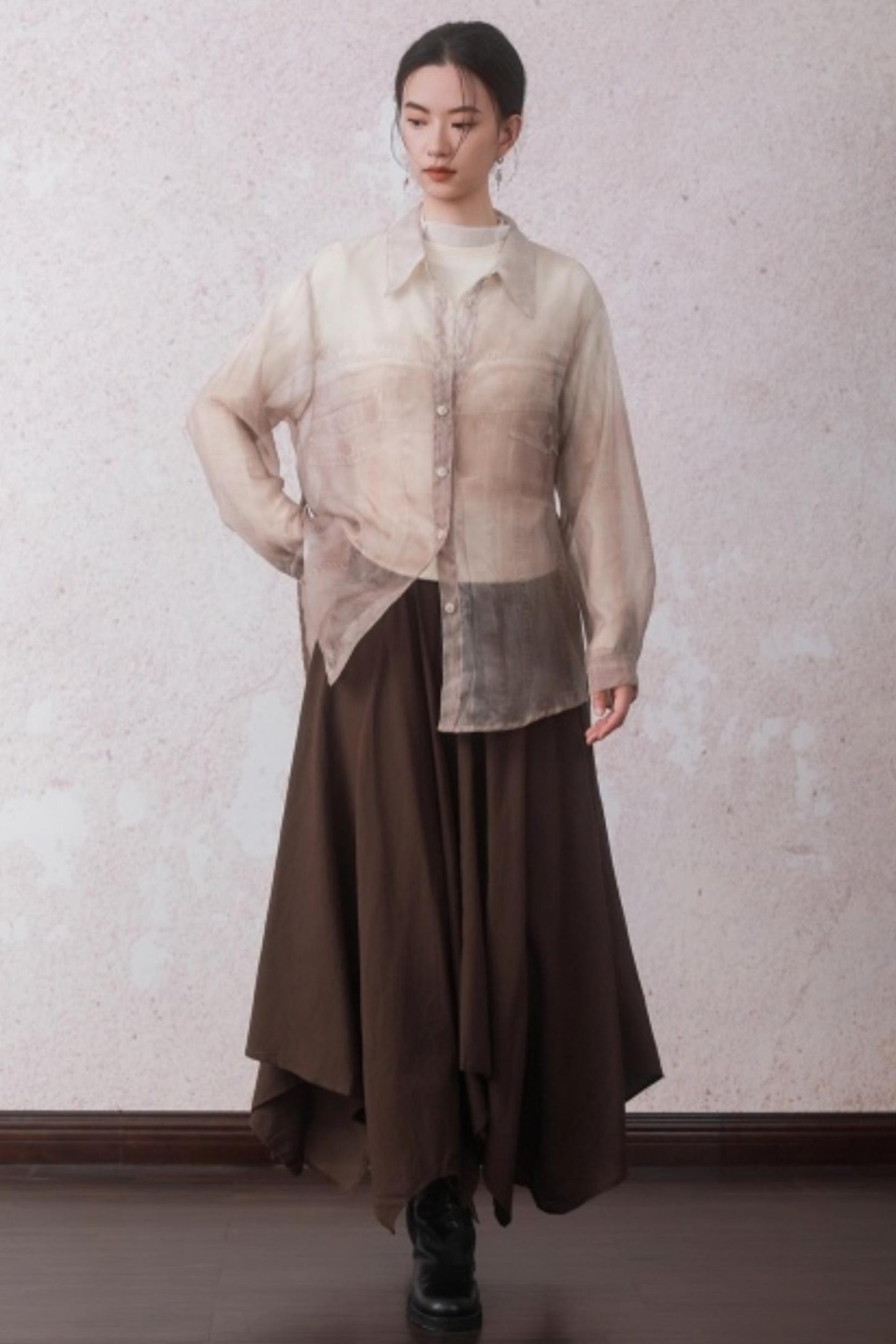 Chestnut Brown Patchwork Turtleneck Top