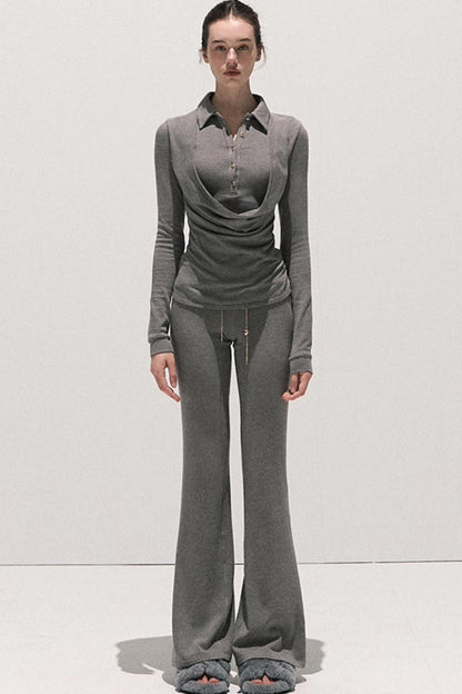 Soft Crew Neck Knitwear Bootcut Trouser Set-Up