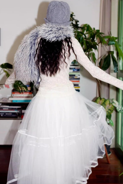 Autumn Mesh Puffy Long Skirt