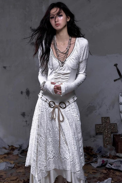 Court Dream Puff Sleeve Lace Maxi Dress