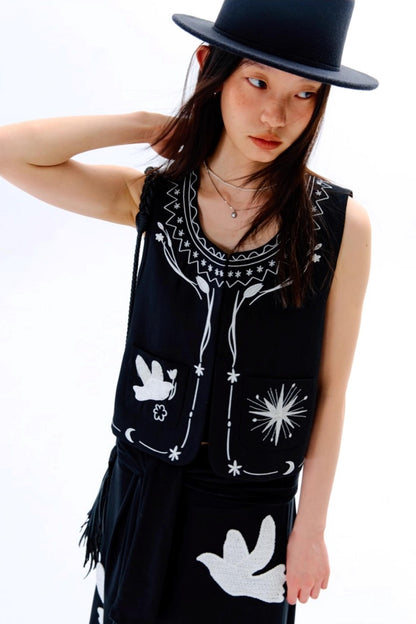 Bright Star Vintage Bird Embroidery Wool Jacket Set-Up