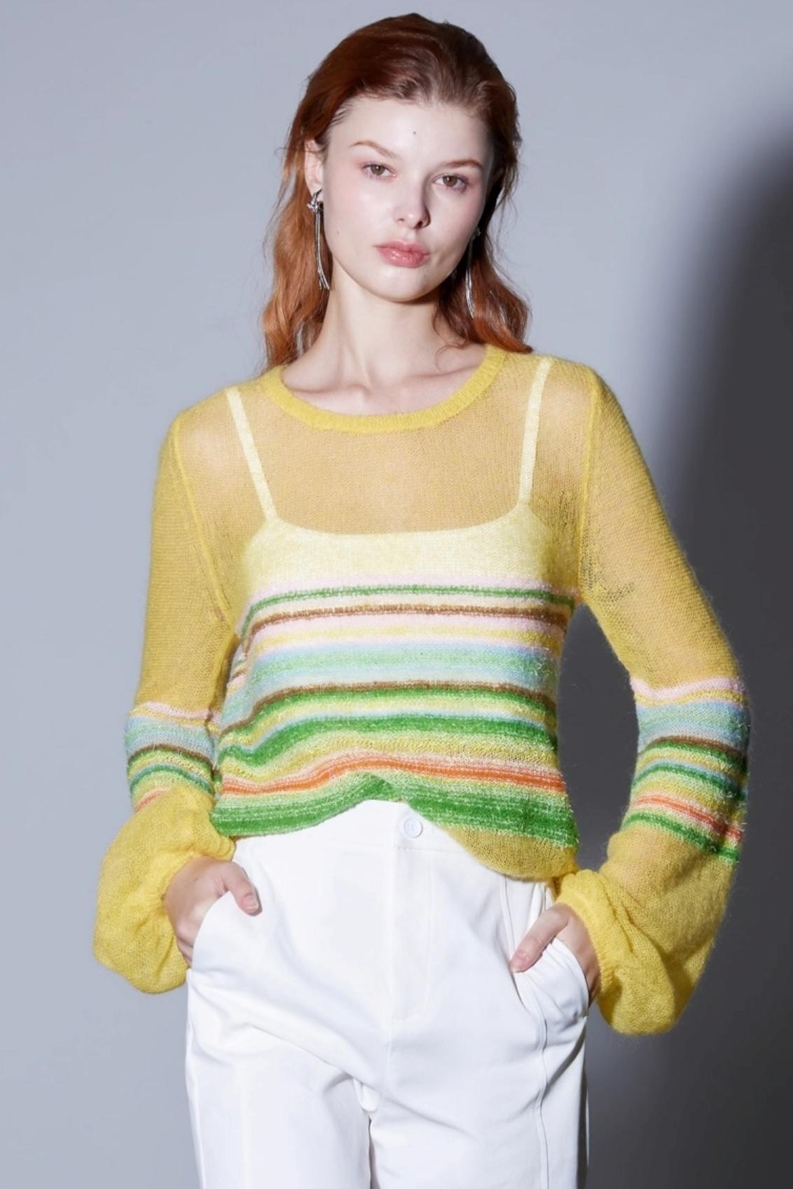 Mohair Silky Wool Rainbow Lantern Sleeve Sweater