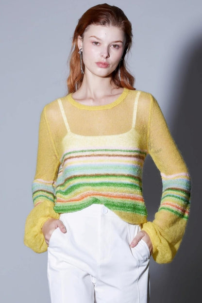 Mohair Silky Wool Rainbow Lantern Sleeve Sweater