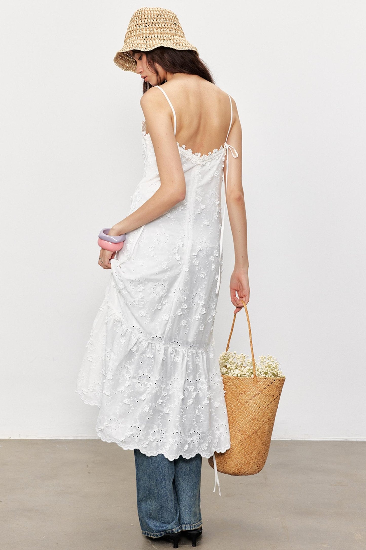 French Floral Lace Waist Slip Dress