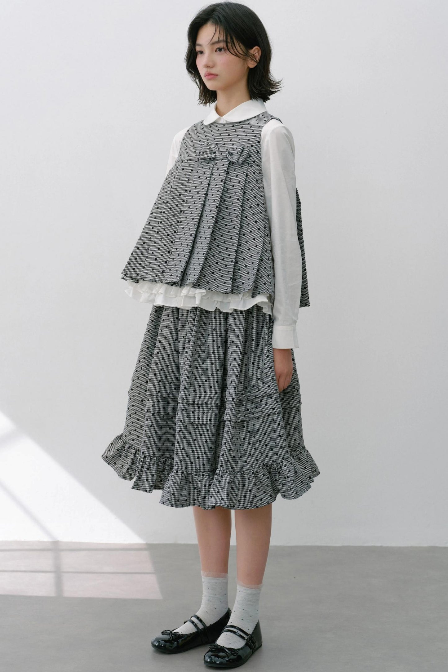 Plaid Flower Puffy Skirt Set-Up