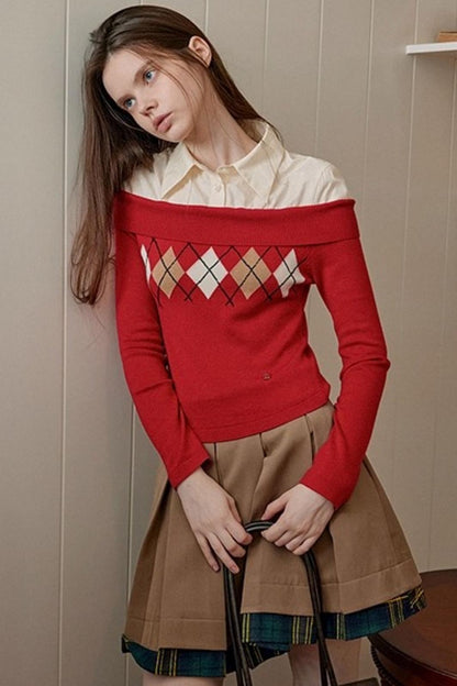 Diamond Pattern Merino Wool Sweater
