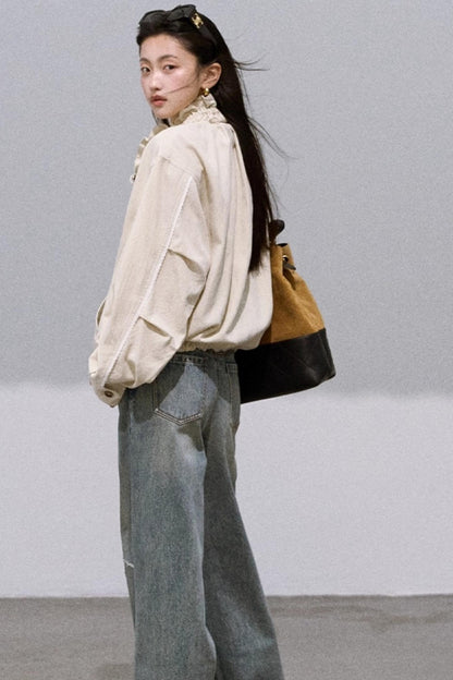 Laser-Cut Flower Vintage Wide-Leg Jeans