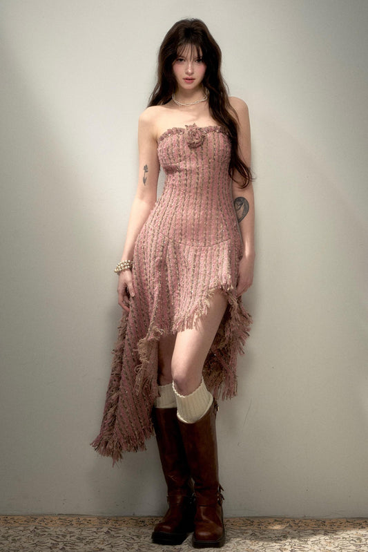 Retro Chic Wool Tweed Bustier Dress