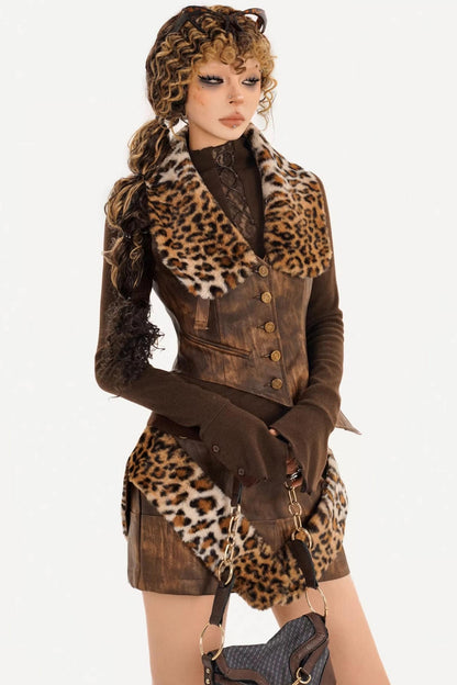 Vintage Leopard Distressed Vest Jacket Set-Up