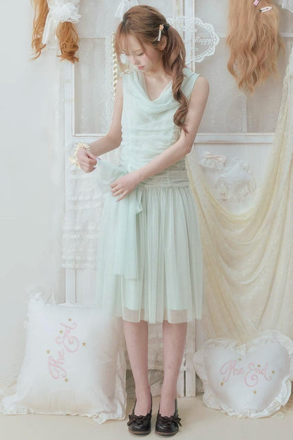 Abito verde menta plissettato in tulle