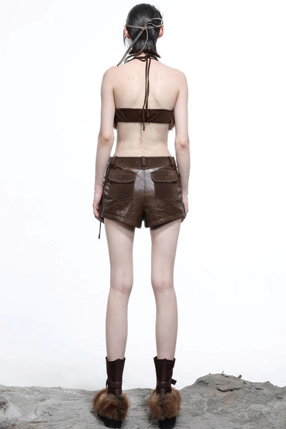 Patchwork Versatile Leather Shorts