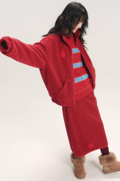 Color-Block Embroidery Fleece Jacket