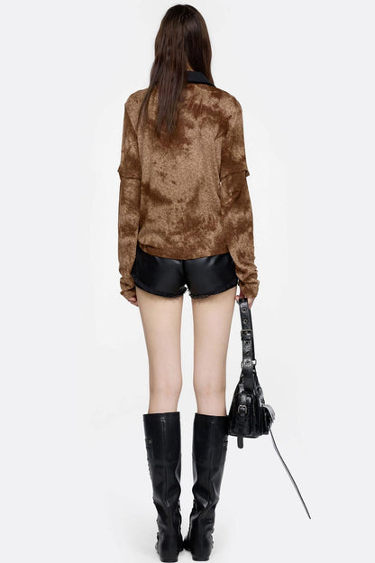 Leopard Print Polo Collar T-Shirt