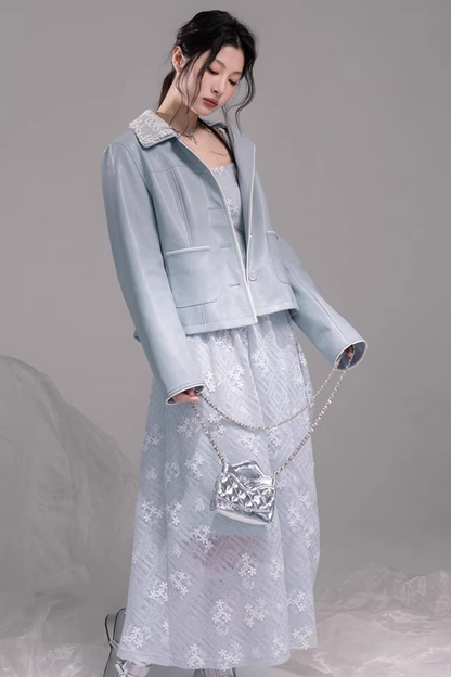 Embroidered Ice Lake Blue Dress