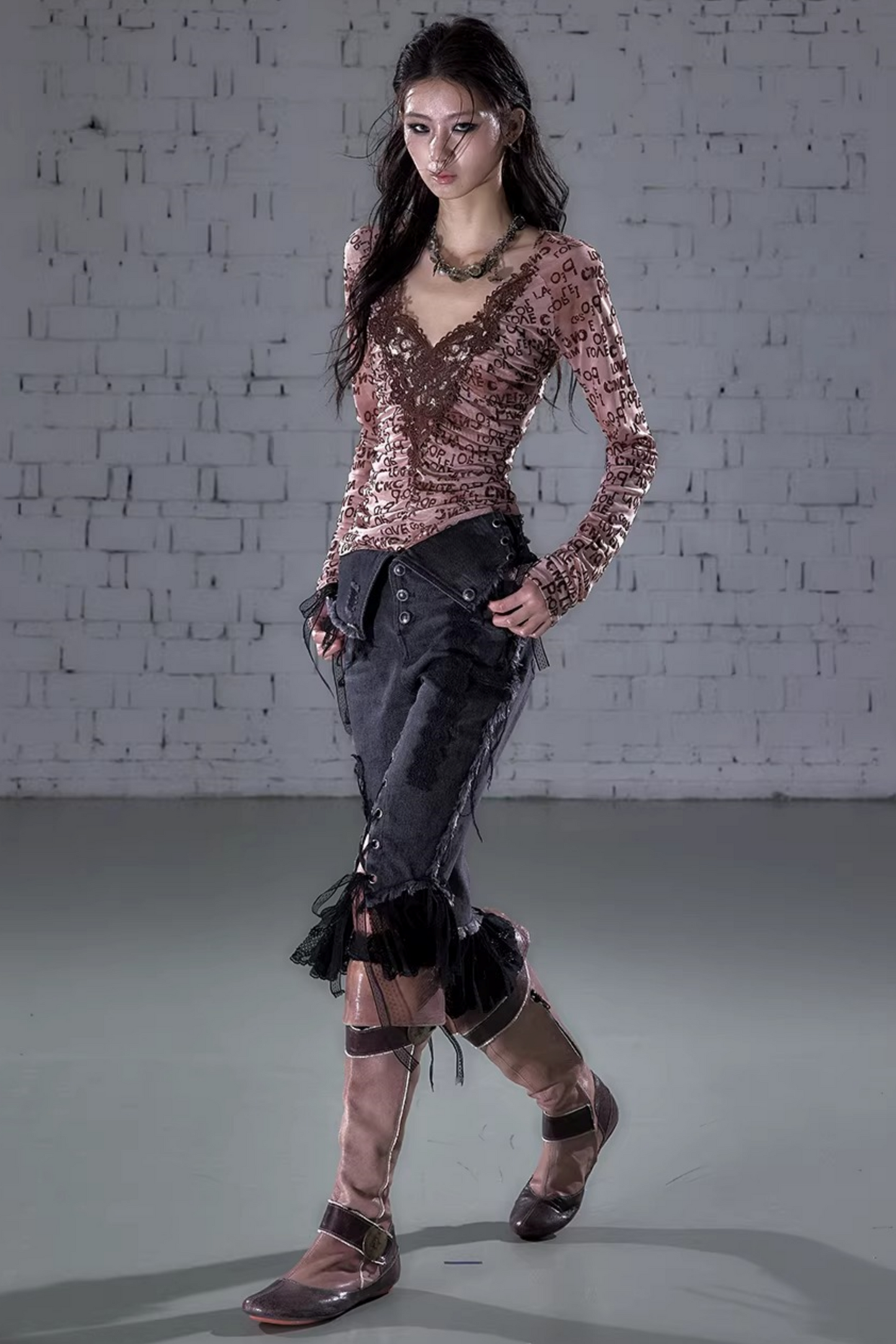 Vintage Samtbluse mit Spitze
