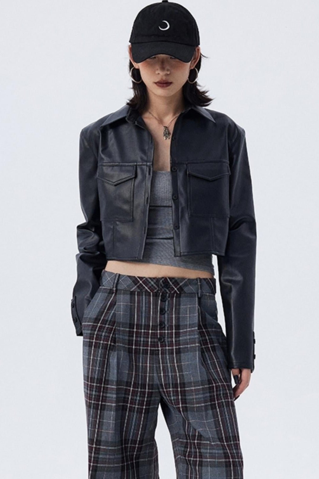 Cropped Slim Fit Leather Jacket