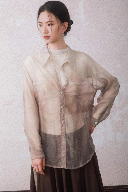 Autumn Apricot Imitation Denim Shirt