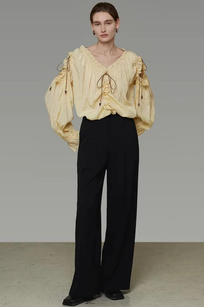 Drawstring Bead V-Neck Shirt