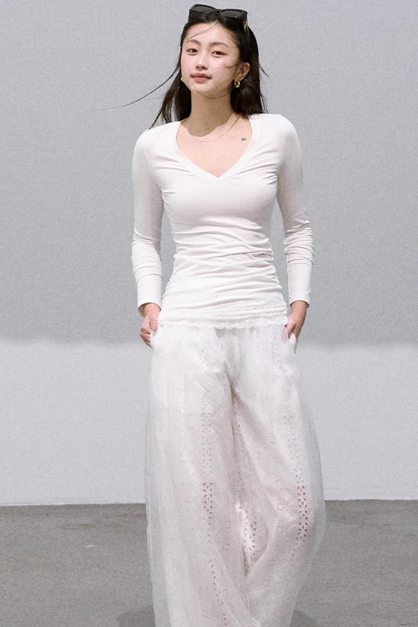 Shimmer Cotton Wide-Leg Pants